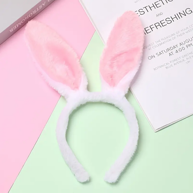 Diadema Orejas De Conejo Blanco Con Rosa 1036