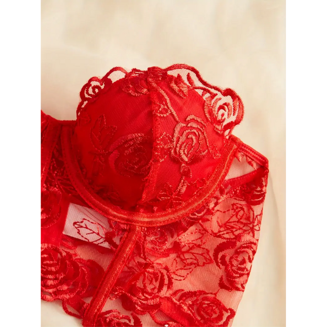 Corset De Encaje Floral Bordado 8050