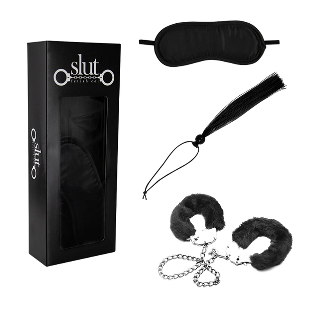 Kit Slut: Esposas, Cubre Ojos y Látigo