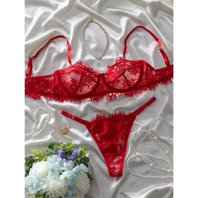 Conjunto Encaje Fuego Rojo 1409