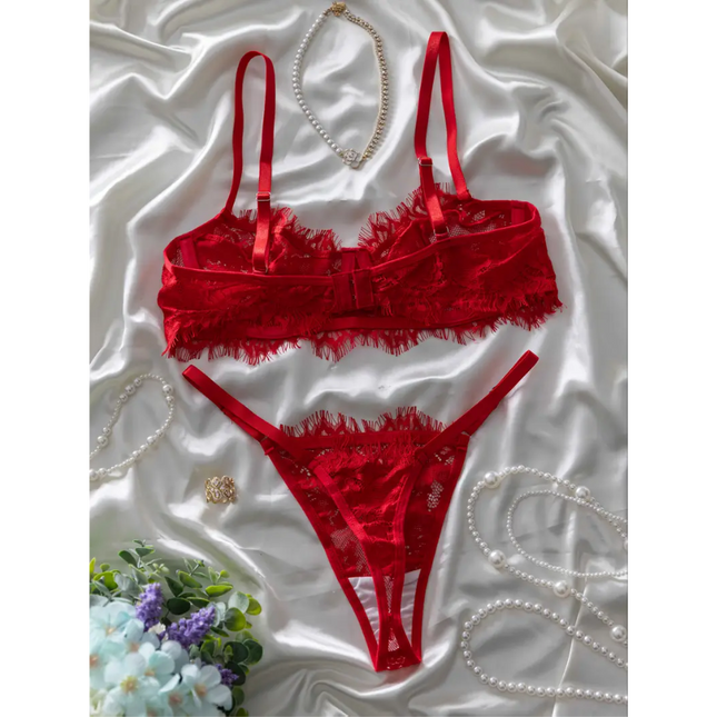 Conjunto Encaje Fuego Rojo 1409