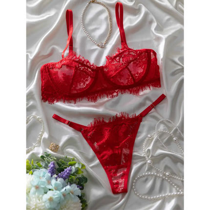 Conjunto Encaje Fuego Rojo 1409