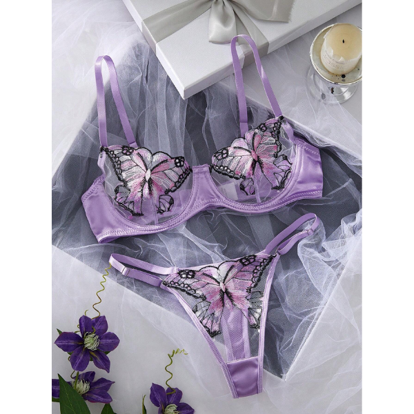 Conjunto Lila Satinado De Encaje Floral 3619