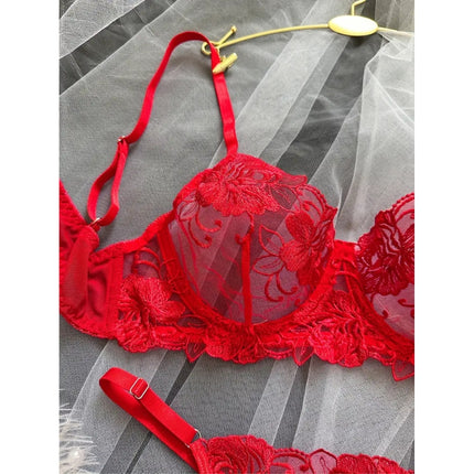 Conjunto Rojo De Encaje Floral 3613