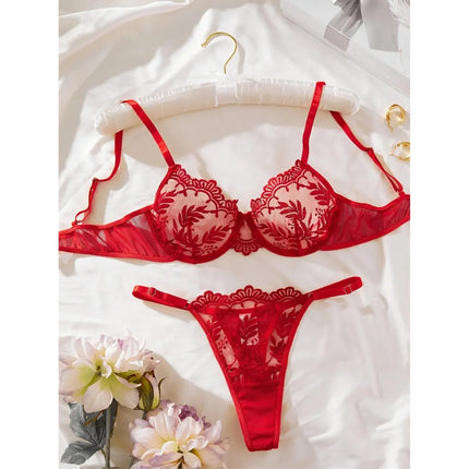 Conjunto Rojo De Encaje Floral 3615