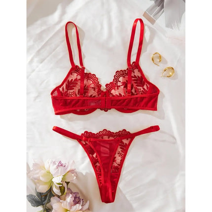 Conjunto Rojo De Encaje Floral 3615