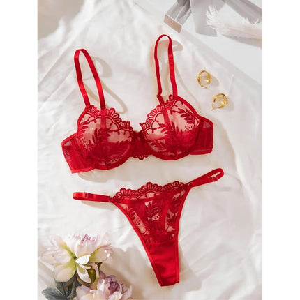 Conjunto Rojo De Encaje Floral 3615