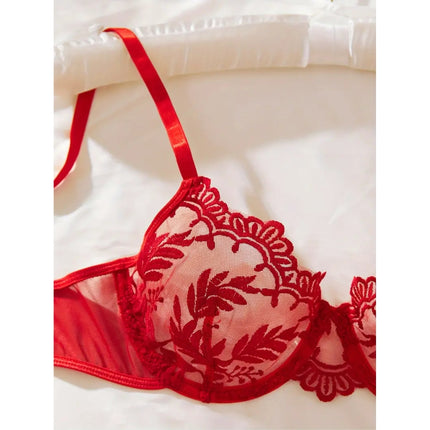 Conjunto Rojo De Encaje Floral 3615