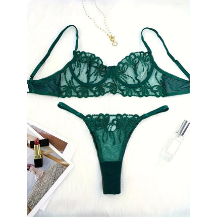 Conjunto Verde Esmeralda De Encaje Floral 3617