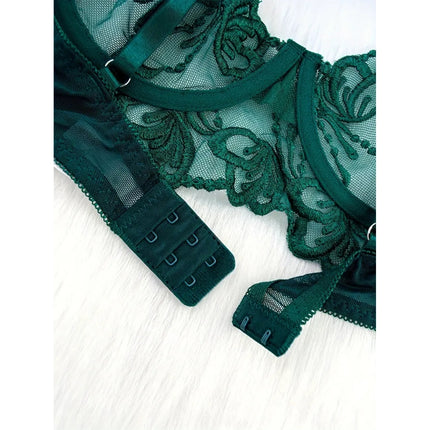 Conjunto Verde Esmeralda De Encaje Floral 3617