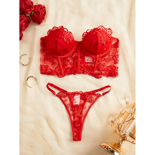 Corset De Encaje Floral Bordado 8050