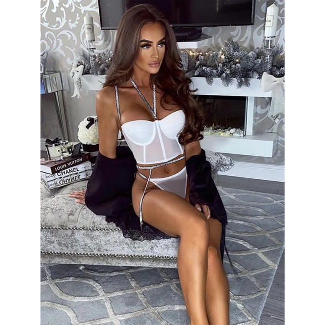 Corset De Malla Con Tiras Brillantes y Ligueros 1026