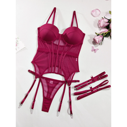 Corset Yimmu Vinotinto En Tela Con Ligueros 3051