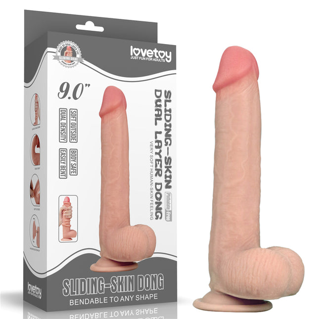 Dildo Sliding Skin Dual Layer Dong 9''