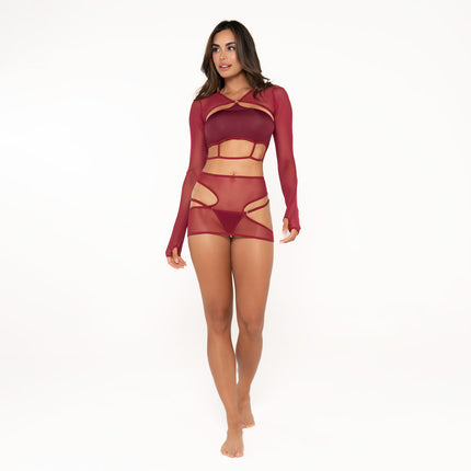 Conjunto Melisse Lerot en Polilicra y Malla Vinotinto