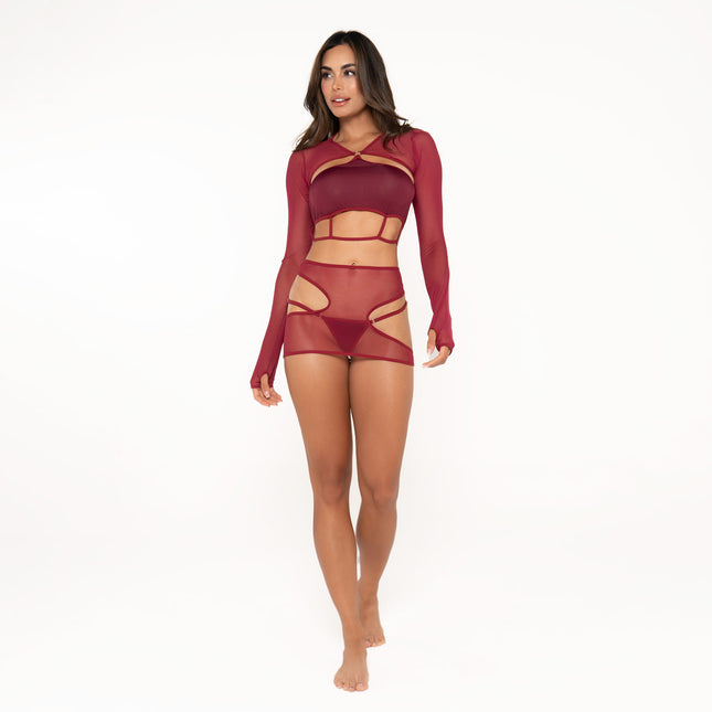 Conjunto Melisse Lerot en Polilicra y Malla Vinotinto