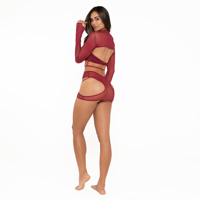 Conjunto Melisse Lerot en Polilicra y Malla Vinotinto