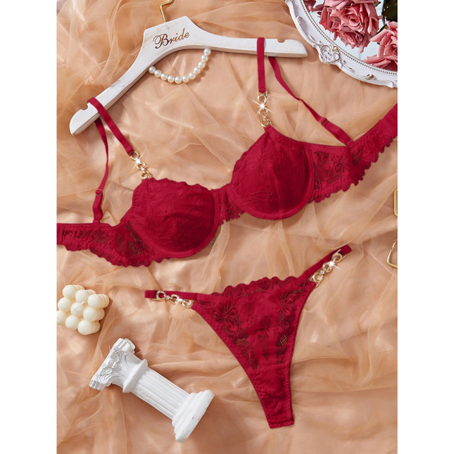 Set Lencería Rojo Bordo Icon Desire 3630