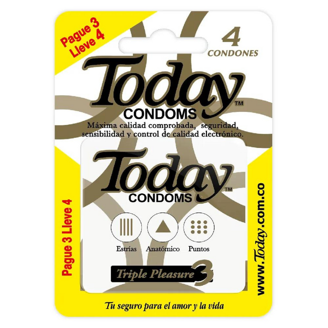 Condón Today Triple Pleasure Pague 3 Lleve 4