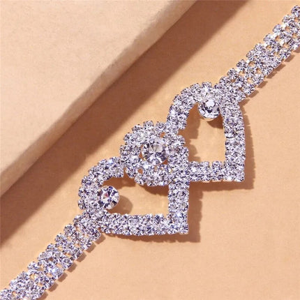 Tobillera Con Brillantes De Doble Corazón Sencilla
