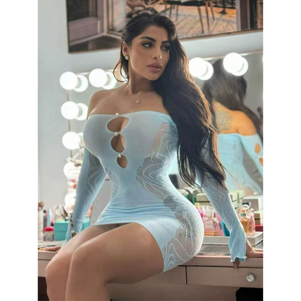 Vestido En Malla Azul Con Perlas DU-651