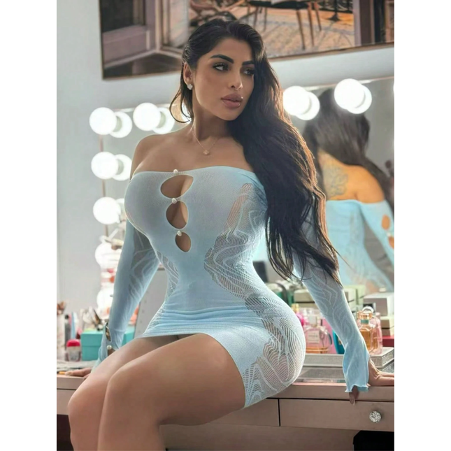 Vestido En Malla Azul Con Perlas DU-651