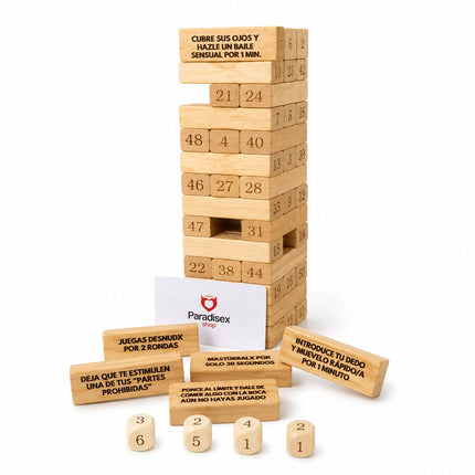 Juego de Mesa Jenga para Parejas con 48 Bloques y 4 Dados