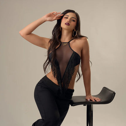 Body Mystique | Body de Malla Semitransparente Negro para Mujer