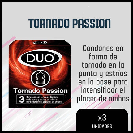 Condón Duo Tornado Passion x3 Und