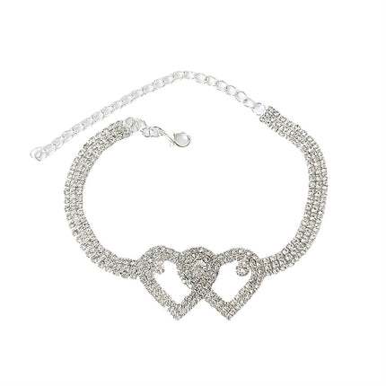 Tobillera Con Brillantes De Doble Corazón
